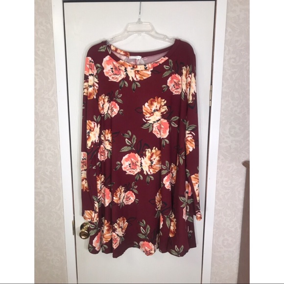 NEW maroon floral long sleeve dress w/ pockets 3XL - Picture 1 of 4